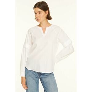Harshman White Callet Blouse 2X | 100% Cotton Minimalist Sleeve‎ Detail Top